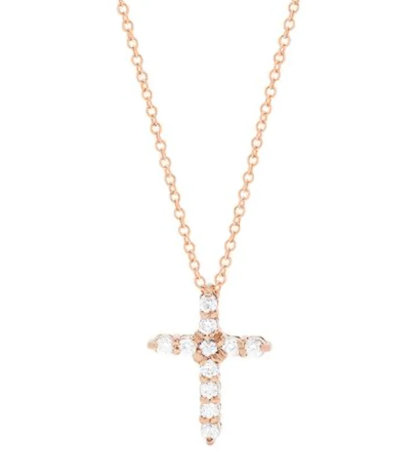 14K Rose Gold Diamond Cross Pendant