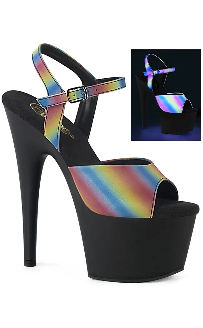 ADORE-709REFL-02 Rainbow Reflective & Black Matte Heels