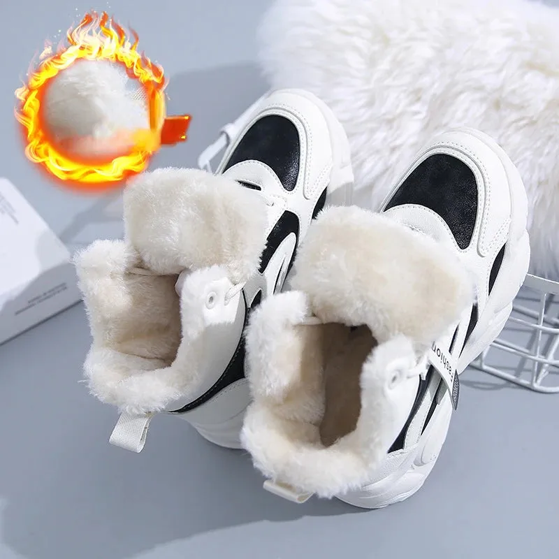 Amozae-Winter New Women's High Top Sneakers Plush Warm Cotton Shoes Designer Comfy Anti-slip Snow Boots Casual Fashion Platform Boots