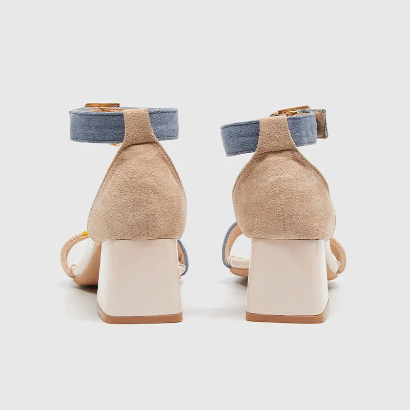 Ankle Strap Heeled Sandals Beige