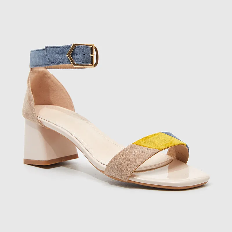 Ankle Strap Heeled Sandals Beige