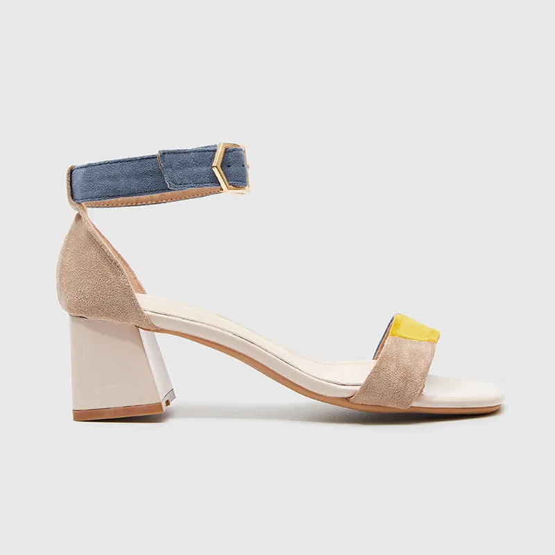 Ankle Strap Heeled Sandals Beige