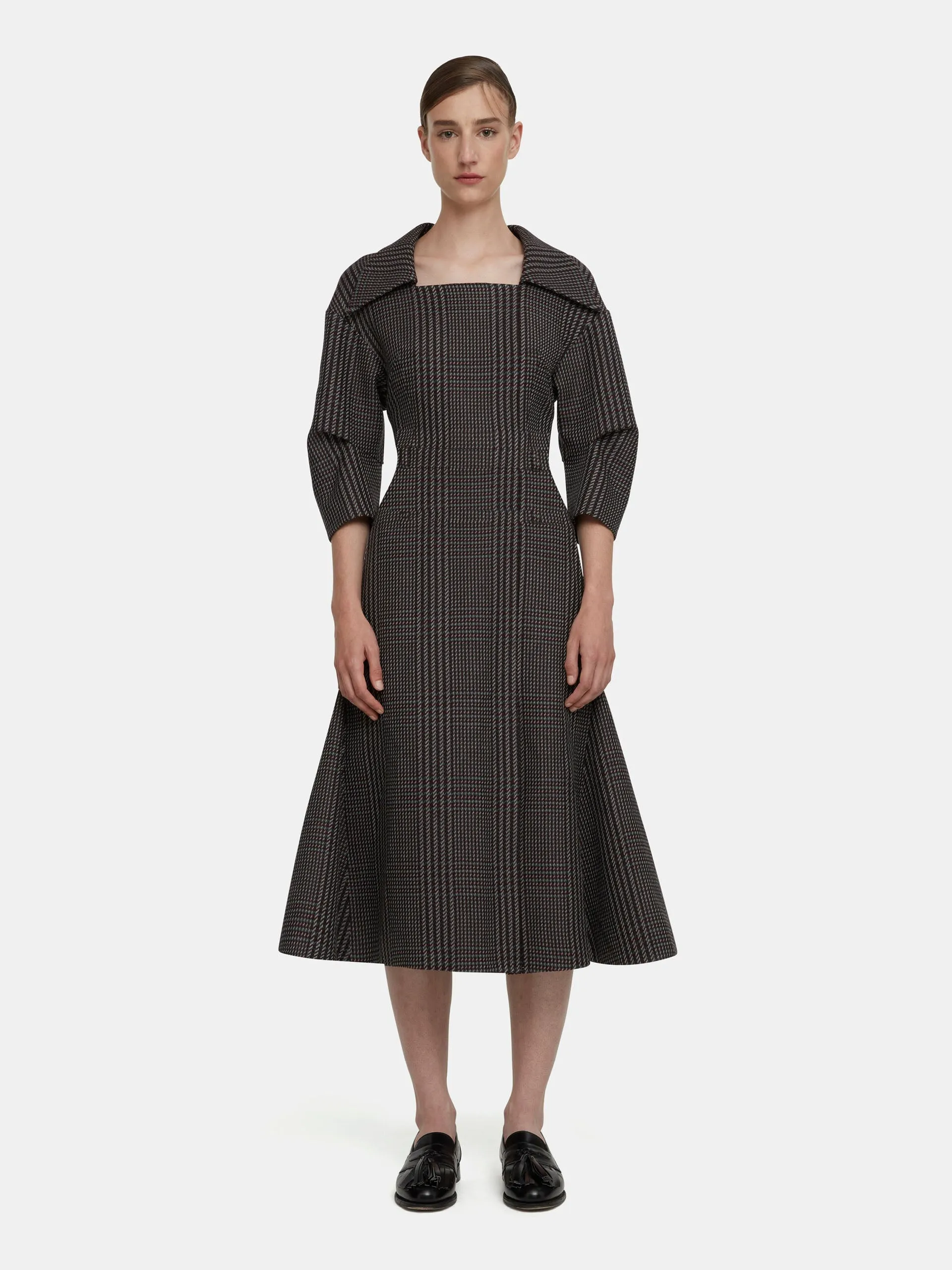 Arete dress in prince of wales check merino wool