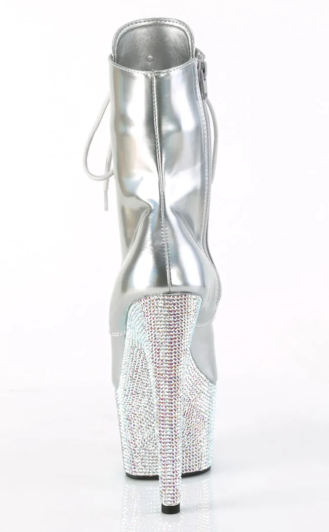 BEJEWELED-1020-7 Silver Holo Rhinestone Boots