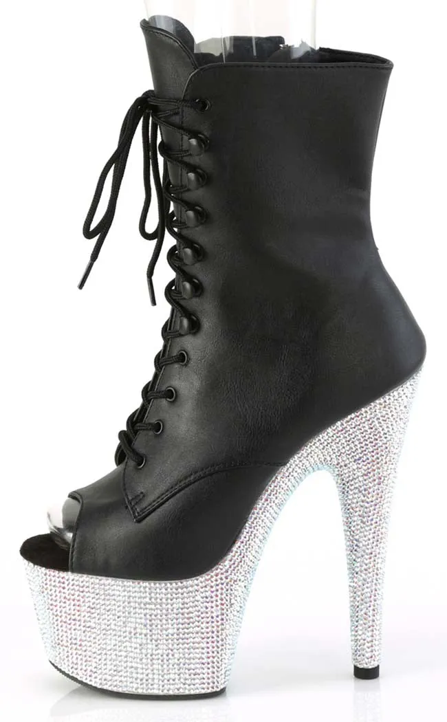 BEJEWELED-1021-7 Black & Silver Rhinestone Boots