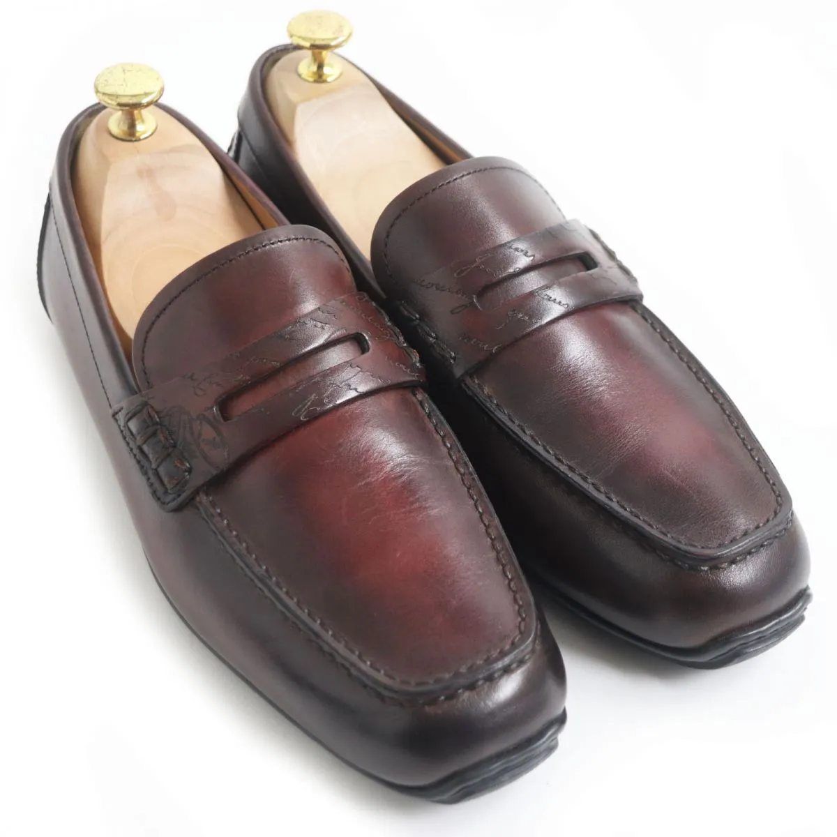 Berluti Scritto Leather Coin Loafers Bordeaux