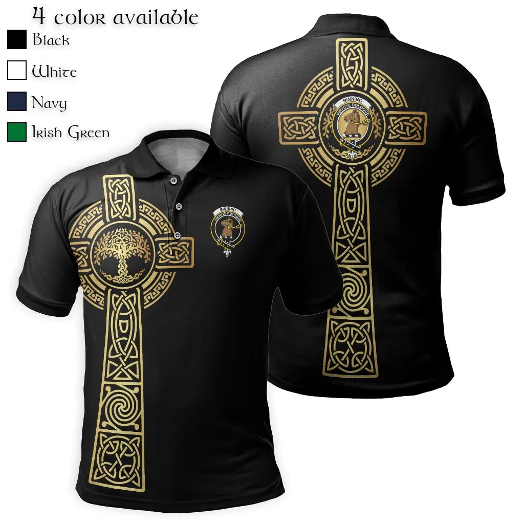 Binning Clan Polo Shirt with Golden Celtic Tree Of Life