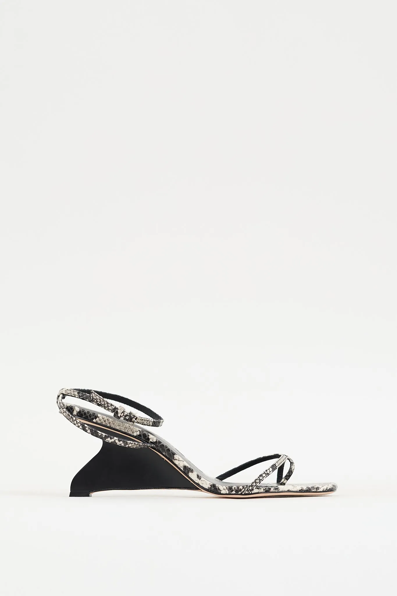 Black & White Textured Leather Emilia Wedge Heel