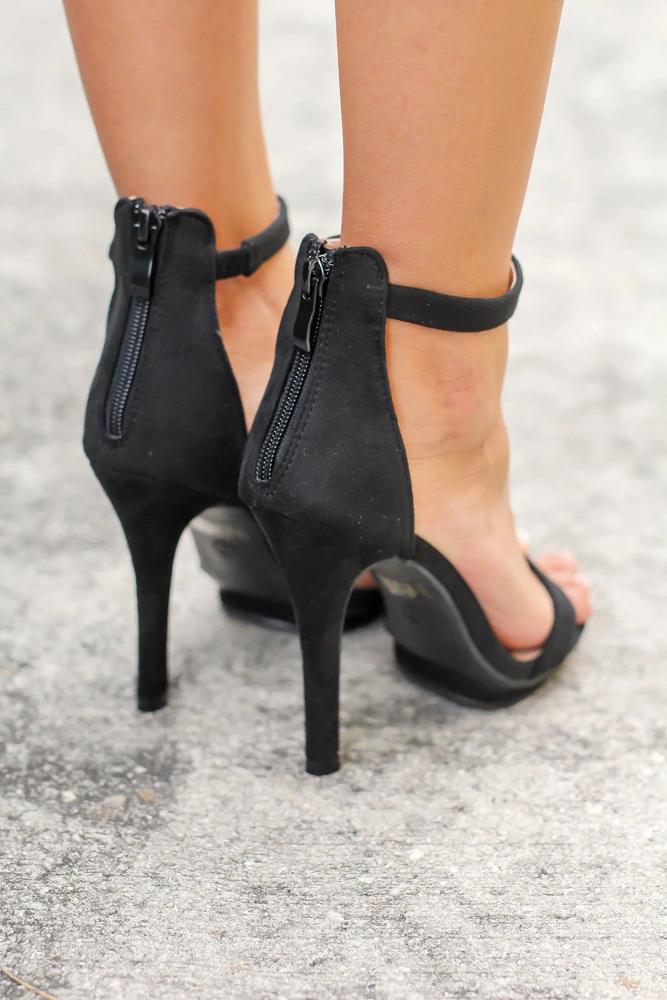 Black Ankle Strap Heels with Zipper