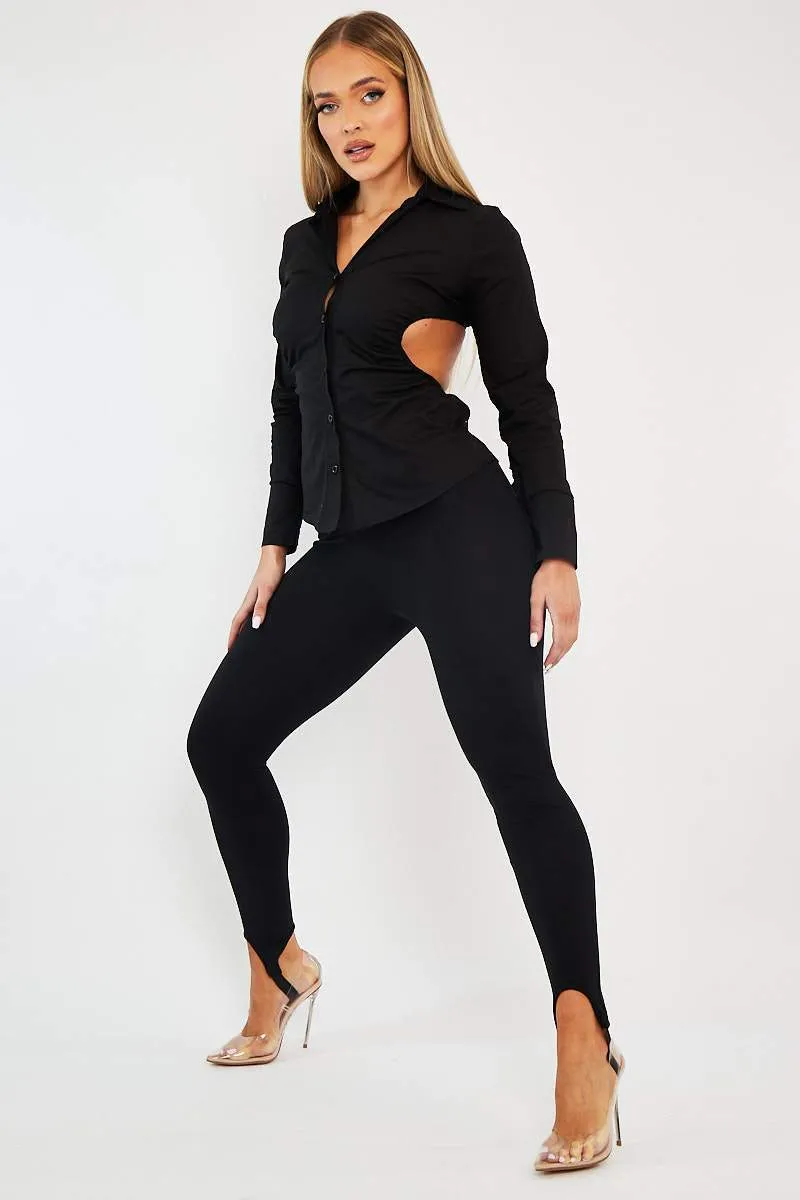 Black Jersey Stirrup Leggings - Diara