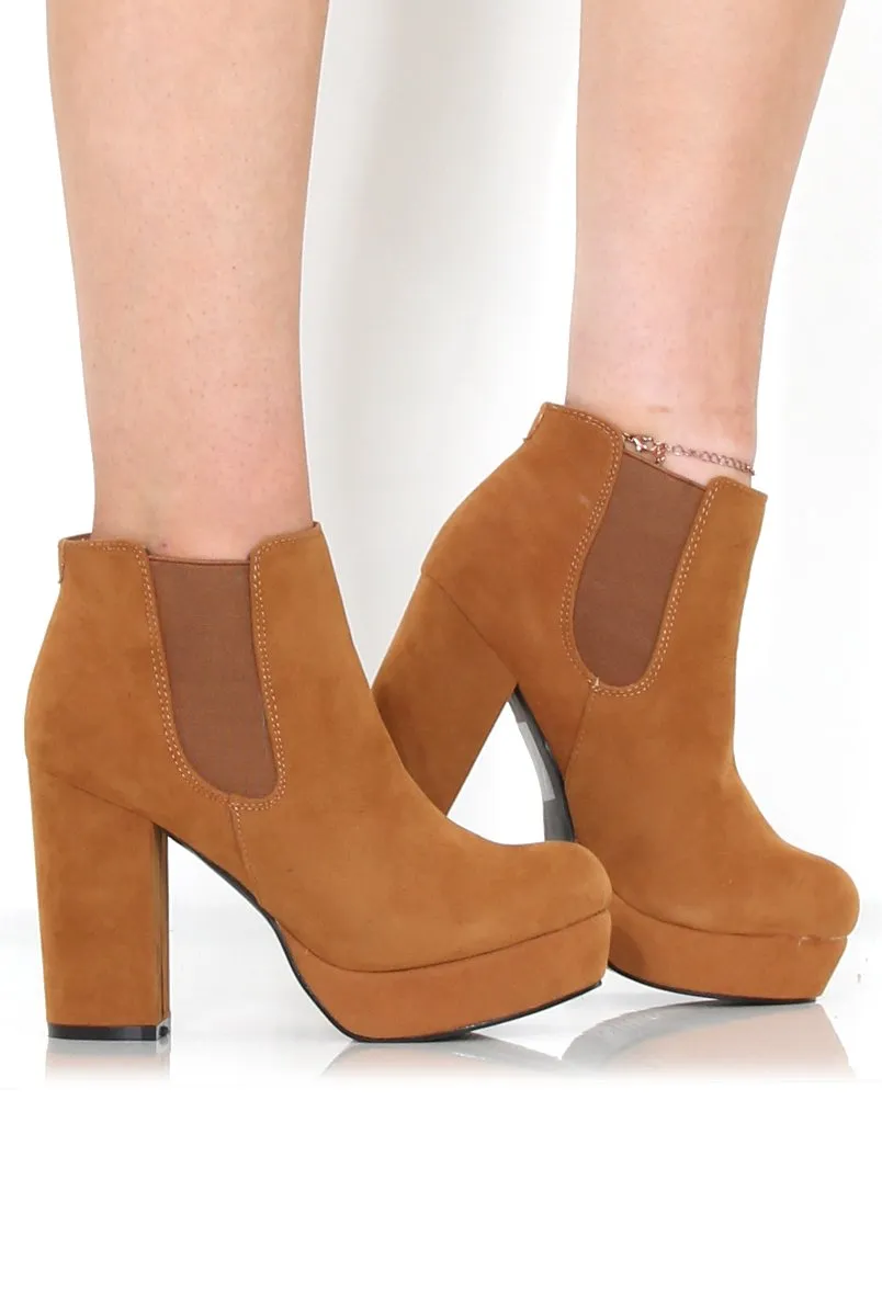 Calla Tan Suede Heeled Ankle Boot