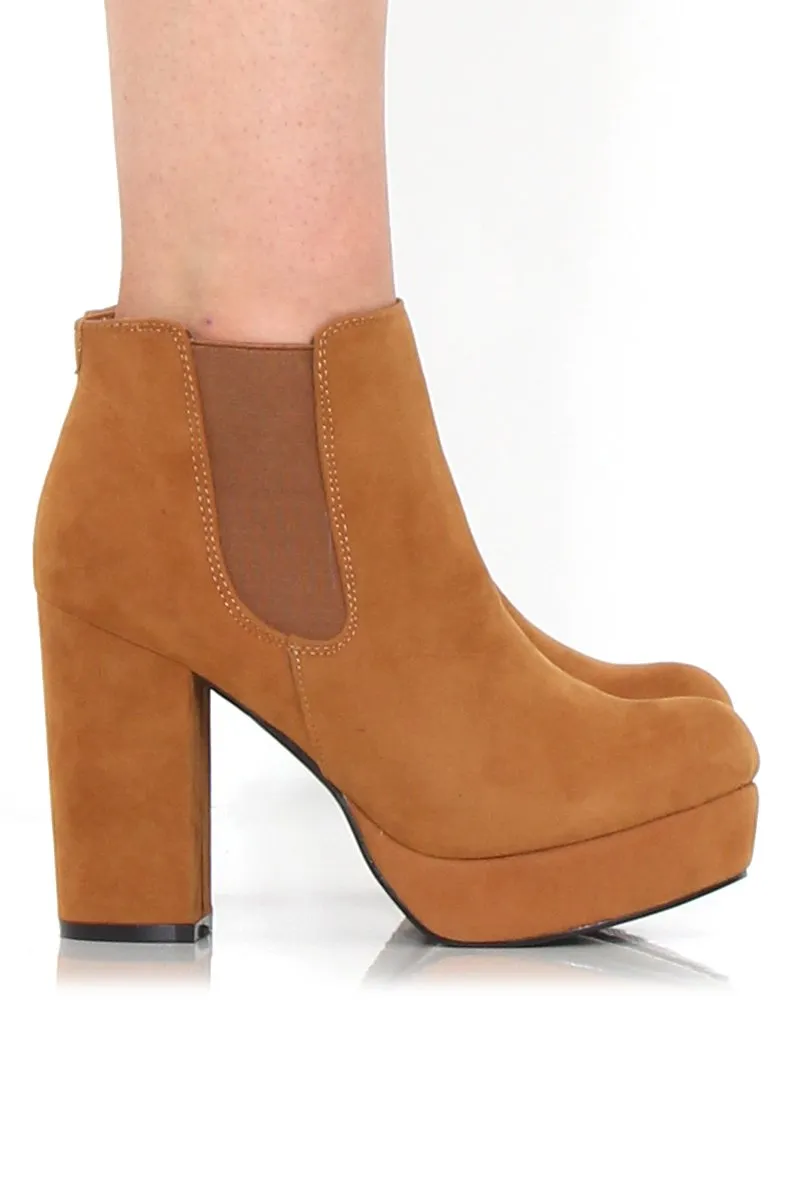 Calla Tan Suede Heeled Ankle Boot