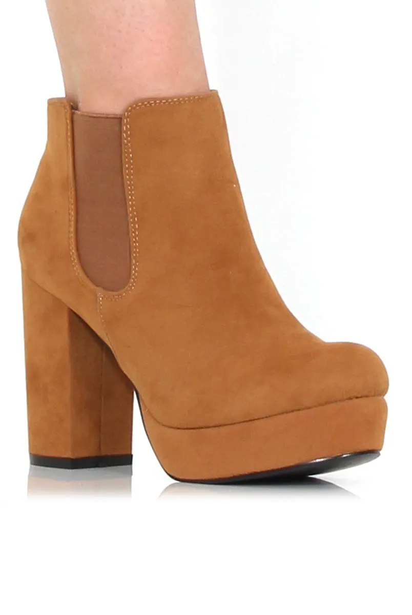 Calla Tan Suede Heeled Ankle Boot