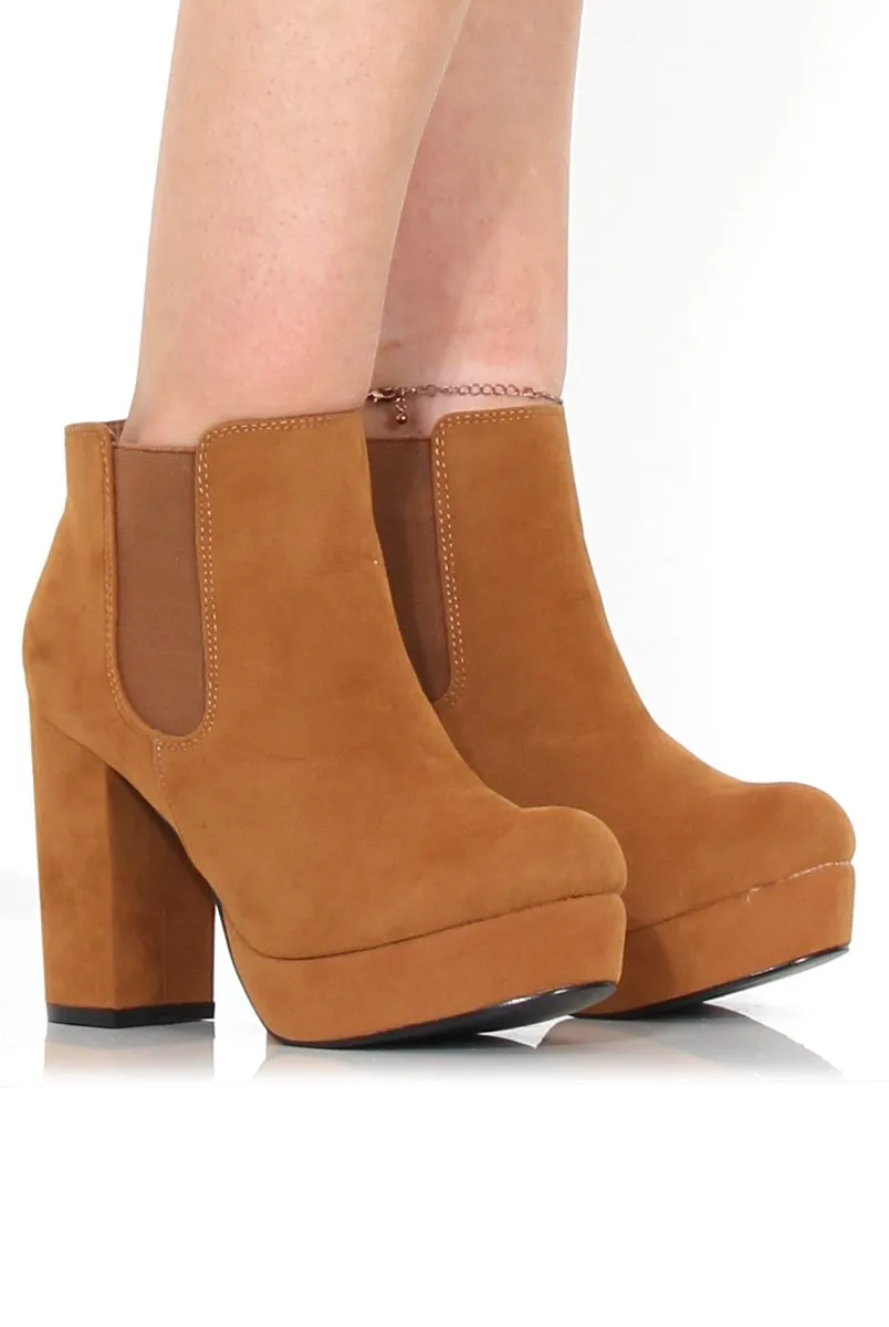 Calla Tan Suede Heeled Ankle Boot