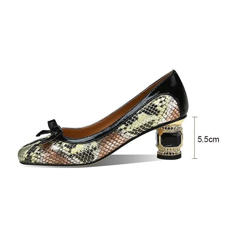 Chic Serpent Skin Square Heel Slip-on Heels