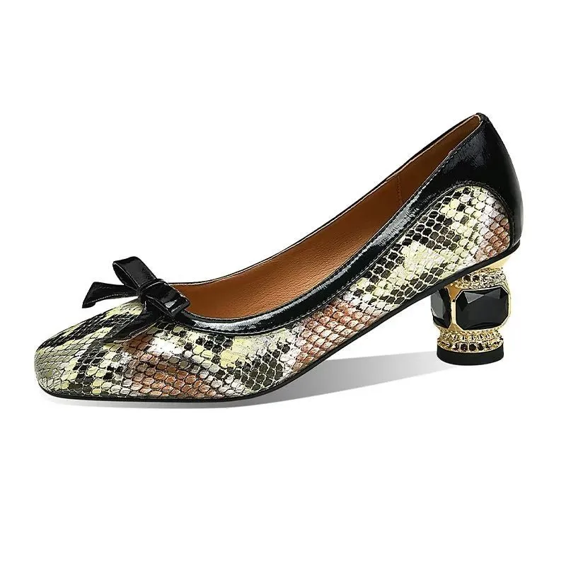 Chic Serpent Skin Square Heel Slip-on Heels