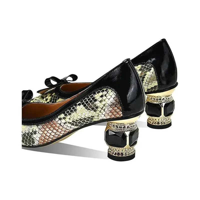 Chic Serpent Skin Square Heel Slip-on Heels