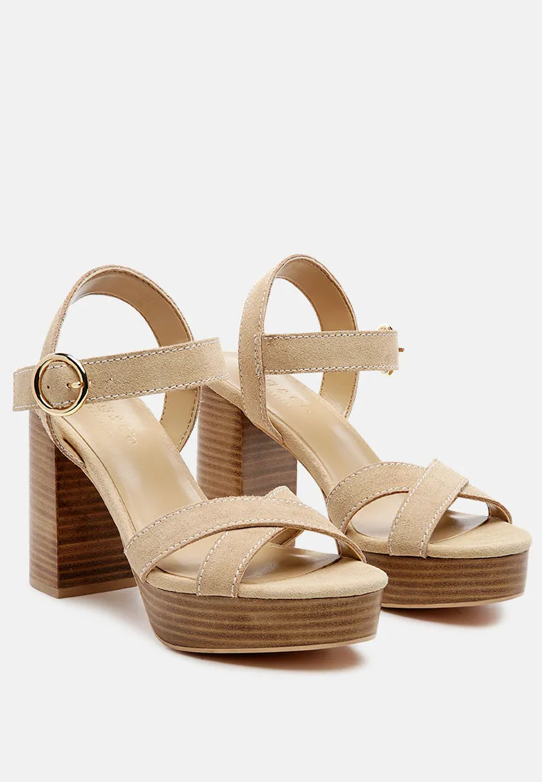 CHOUPETTE Suede Leather Block Heeled Sandal in Nude