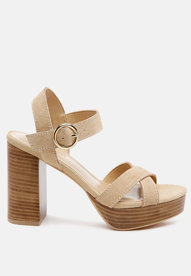 CHOUPETTE Suede Leather Block Heeled Sandal in Nude