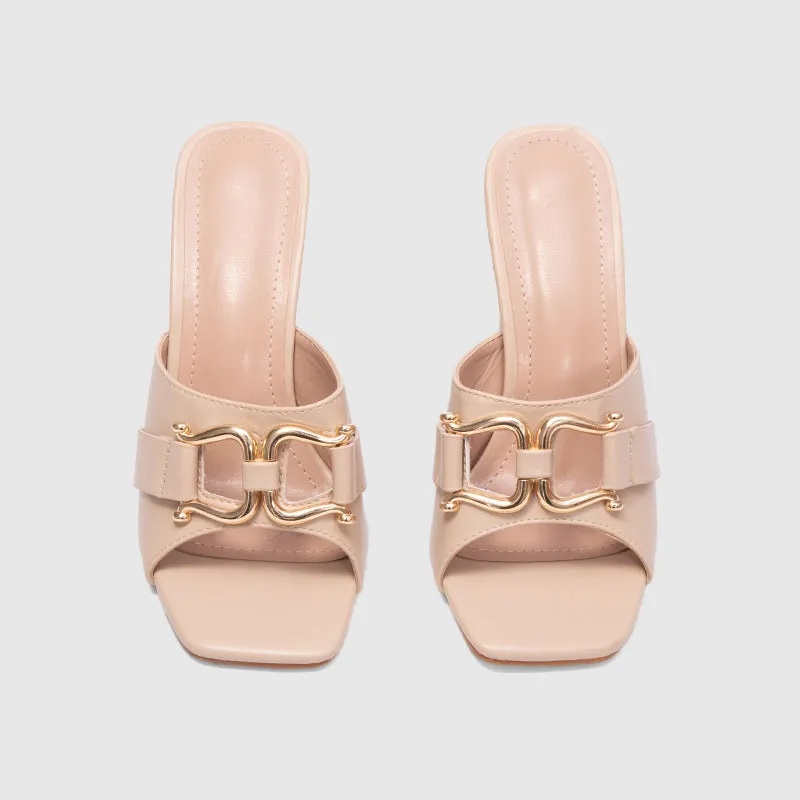 Chunky Heeled  Sandals Apricot