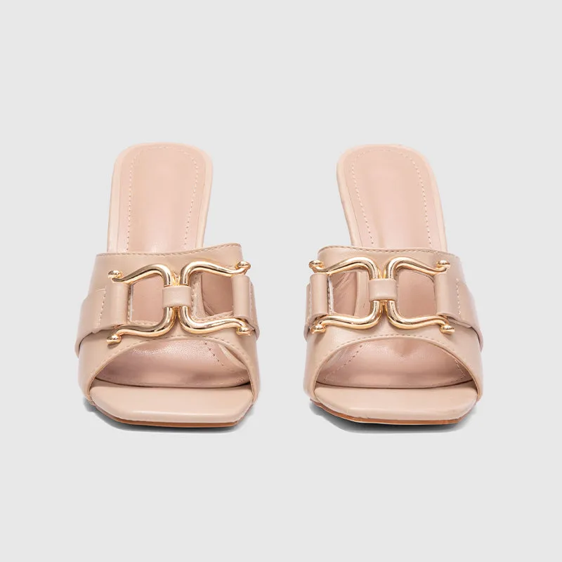 Chunky Heeled  Sandals Apricot