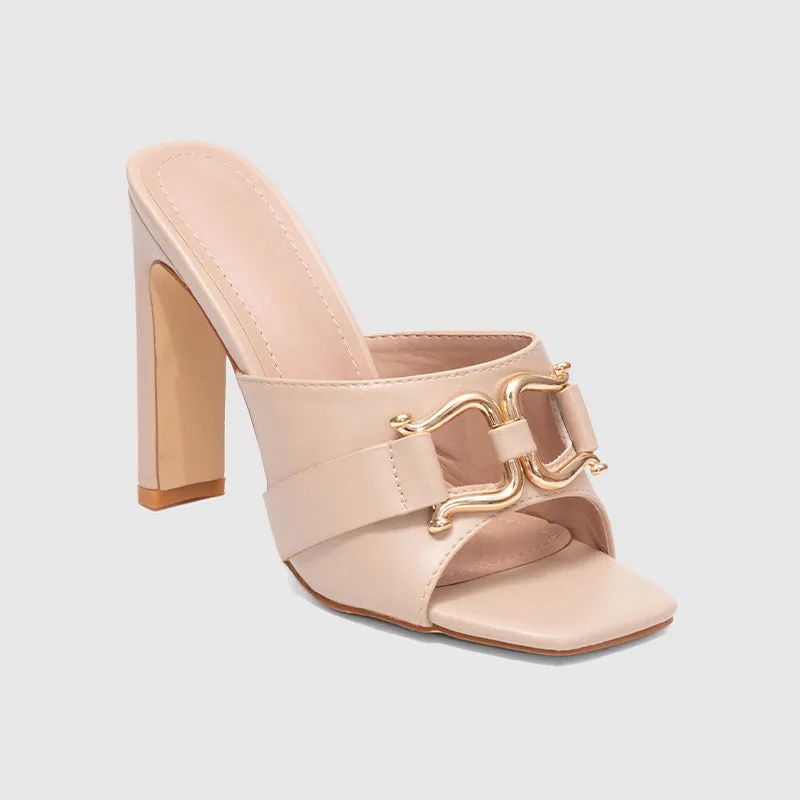 Chunky Heeled  Sandals Apricot