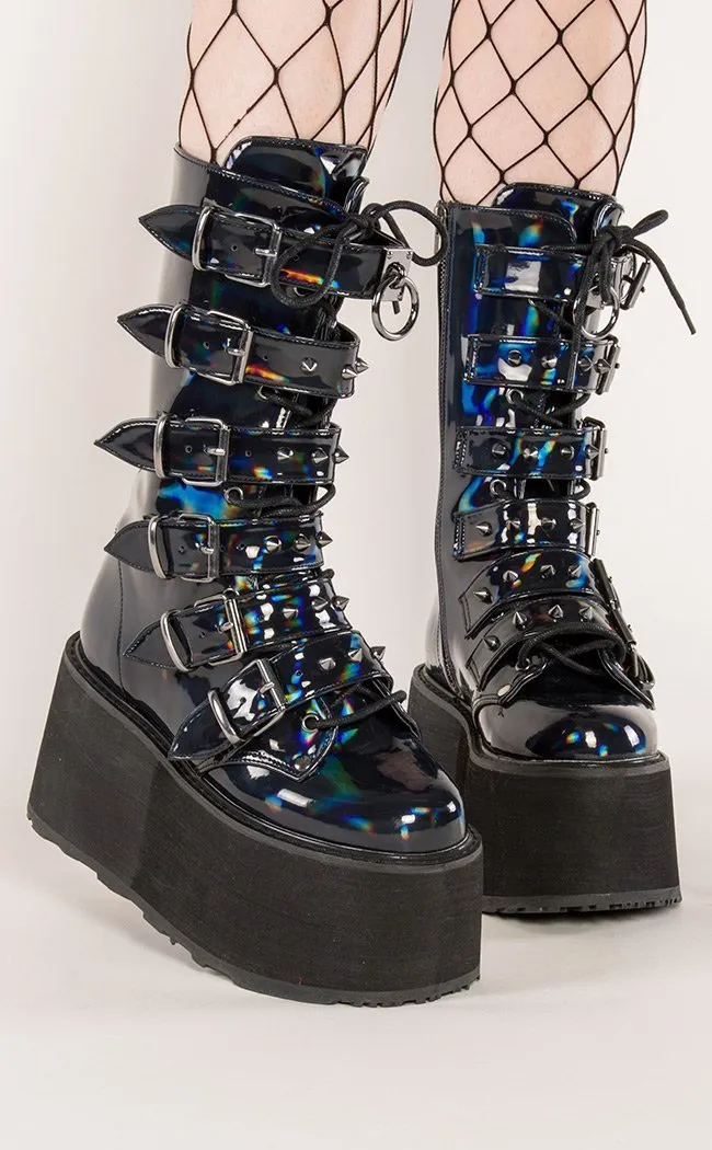 DAMNED-225 Black Holographic Boots