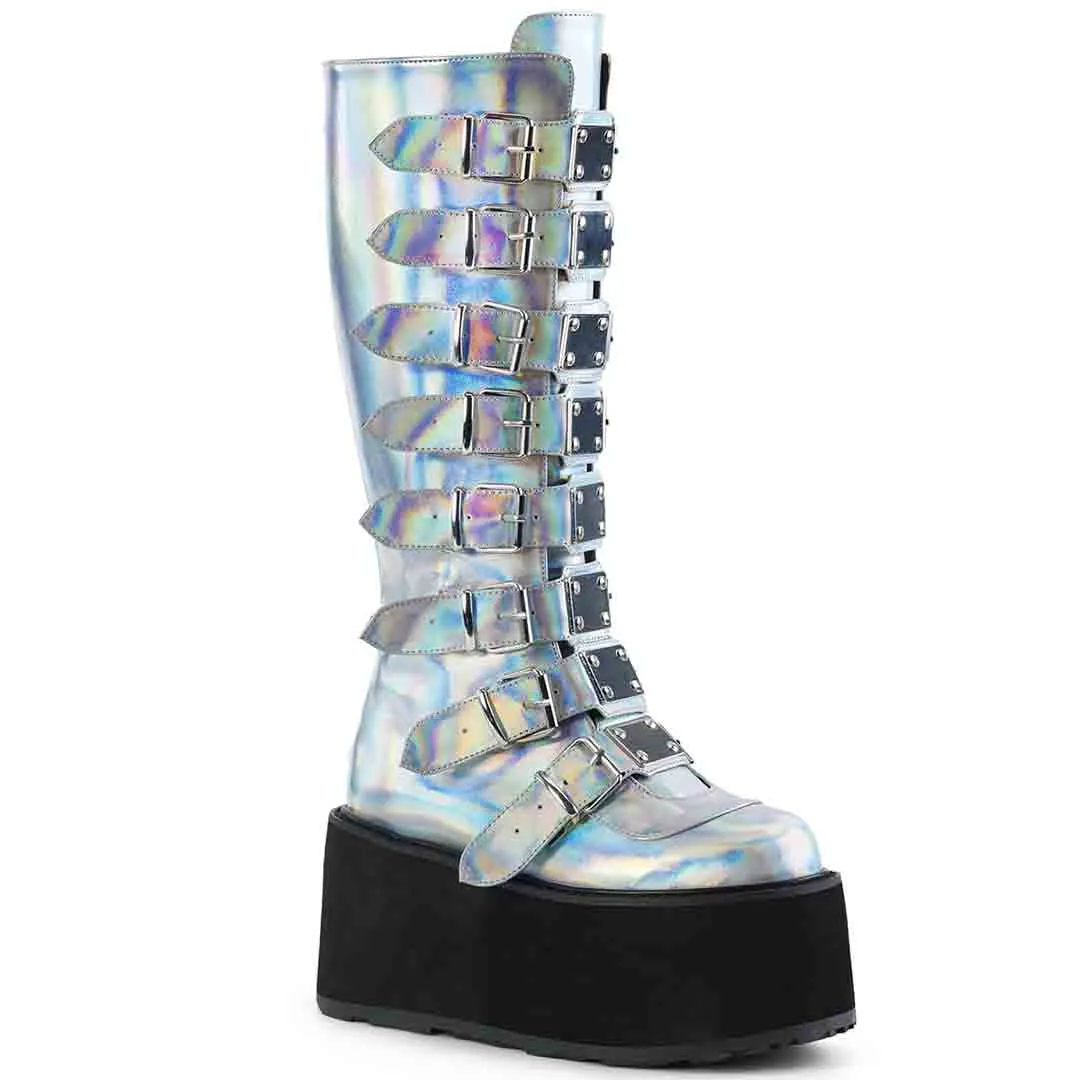 Damned-318 Platform Boots - Silver Hologram