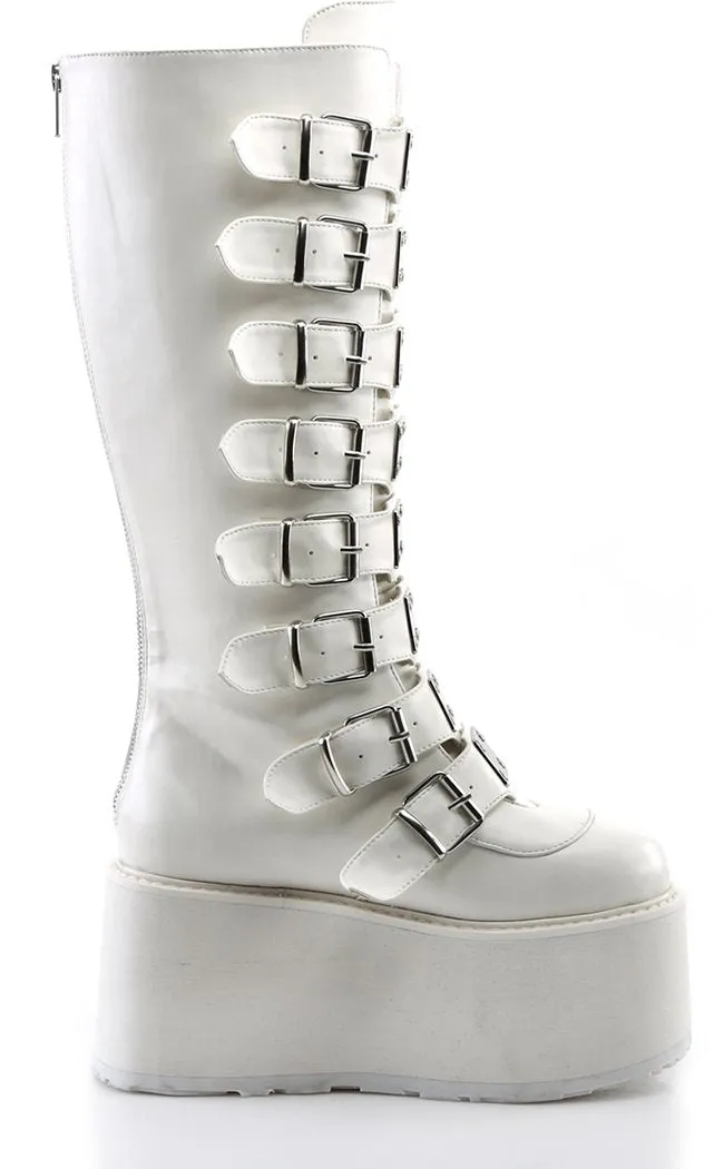 DAMNED-318 White Vegan Leather Boots