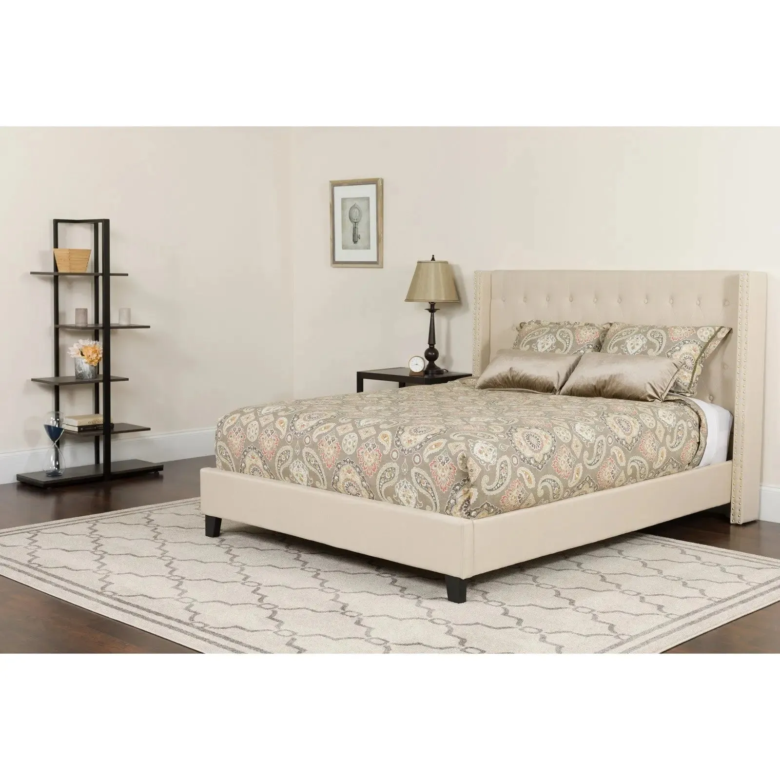 Darcy Tufted Upholstered Platform Bed, Beige (King)