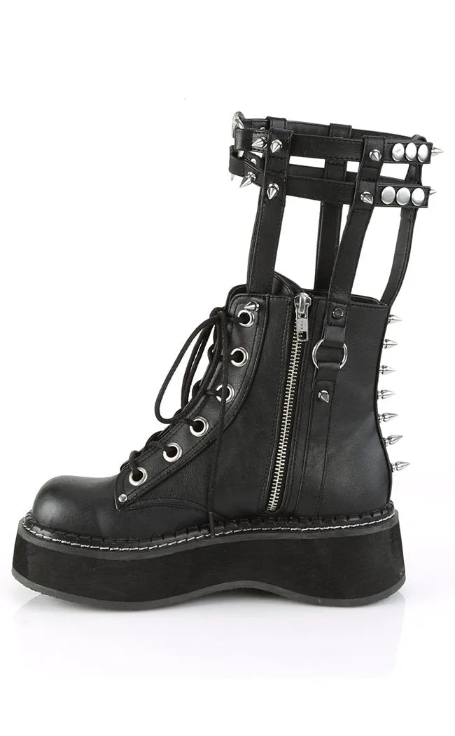 EMILY-357 Black Vegan Leather Ankle Boots