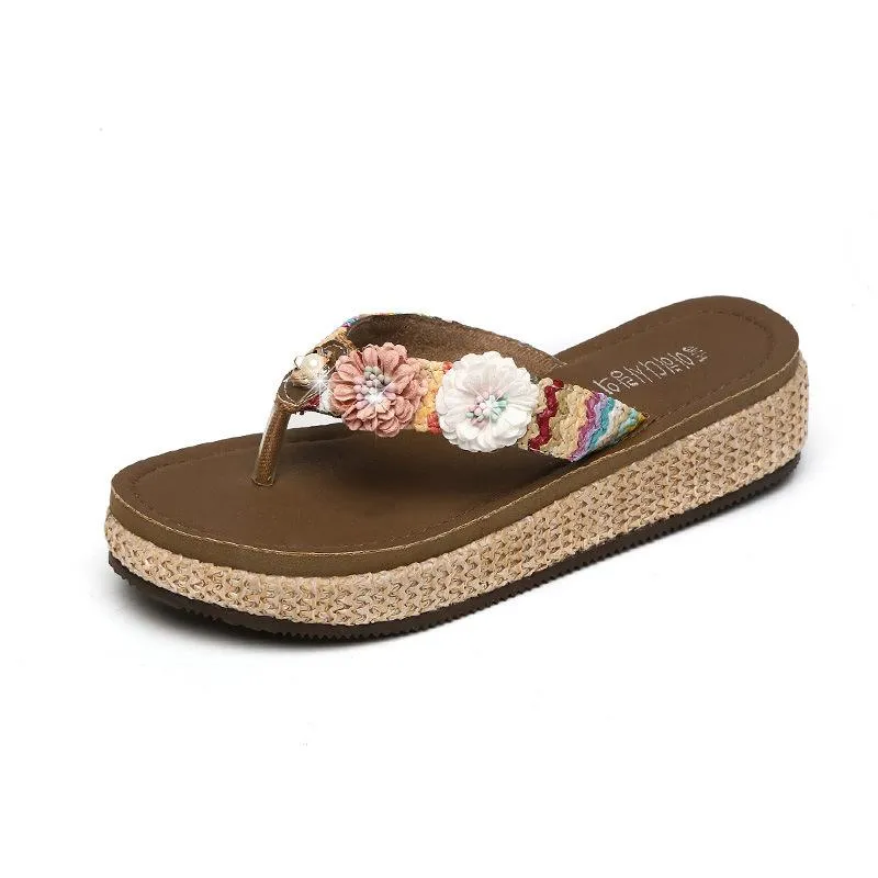 Flat Bottom Flip Flops Fashion Flowers Sandals Slippers