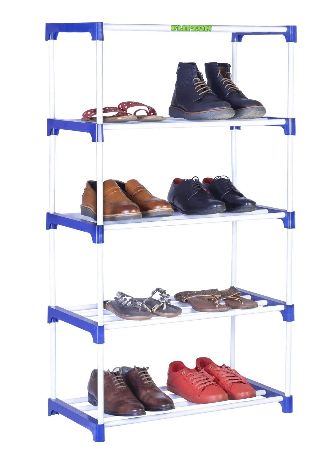 FLIPZON Multipurpose Metal, Plastic Rack Organizer for Shoe/Clothes/Books - (65.5 (L) x 32.5 (B) x 121 (H) Cms) (Need to Be Assemble - DIY) Rust-Proof - Medium- 5 Shelve