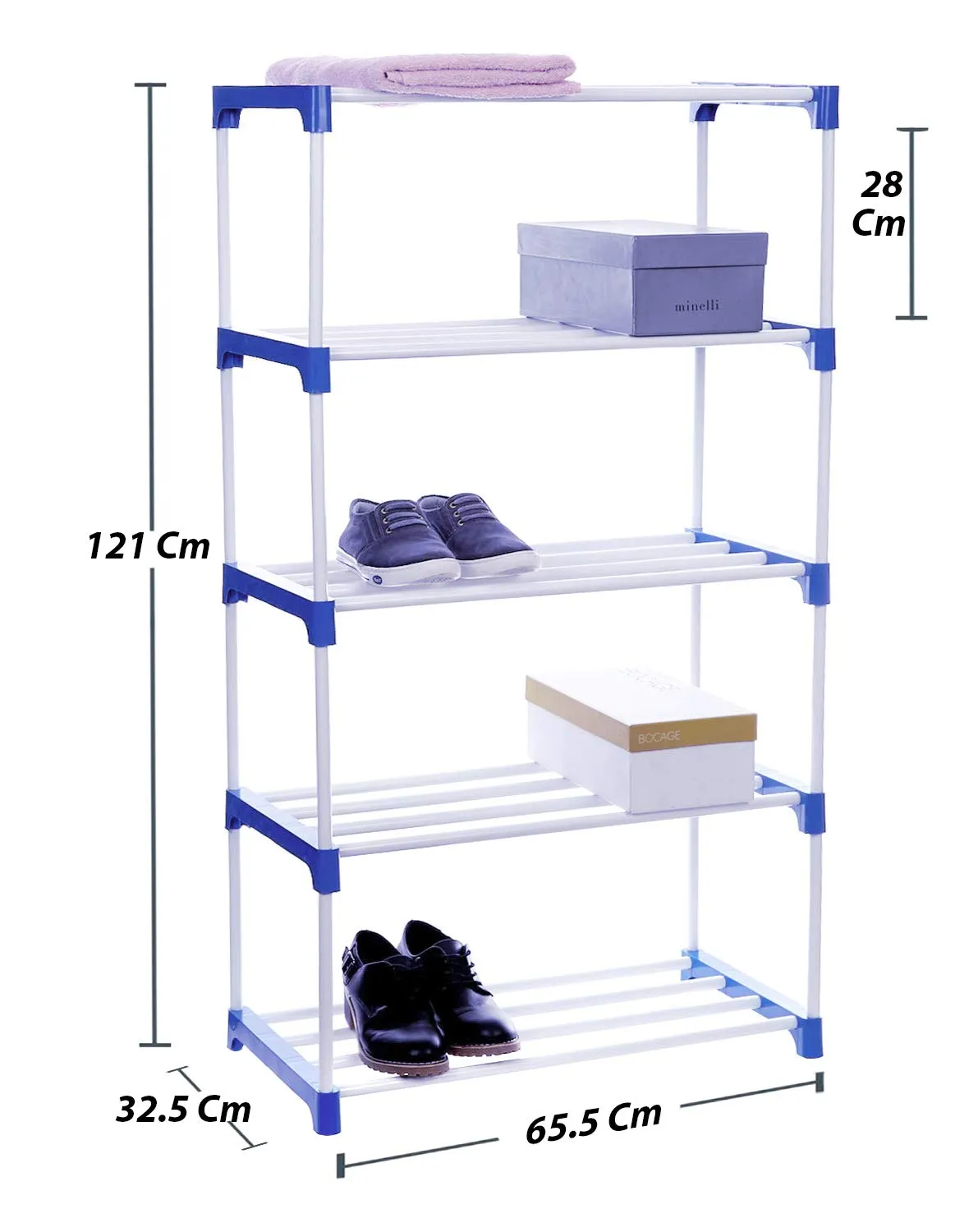 FLIPZON Multipurpose Metal, Plastic Rack Organizer for Shoe/Clothes/Books - (65.5 (L) x 32.5 (B) x 121 (H) Cms) (Need to Be Assemble - DIY) Rust-Proof - Medium- 5 Shelve