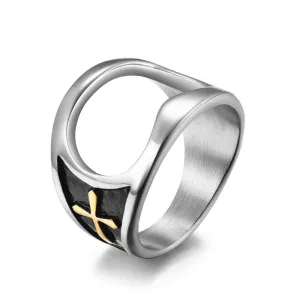 Functional Relief Cross Bottle Opener Ring