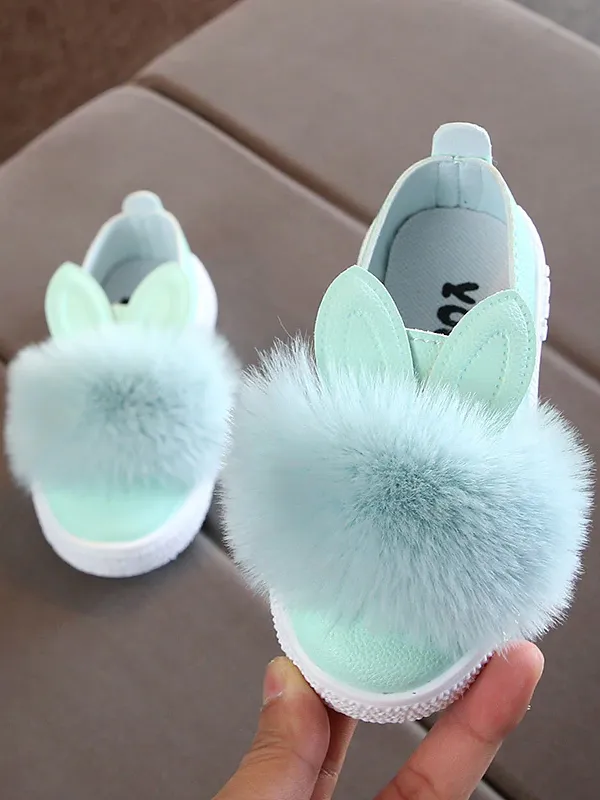 Girls Bunny Ear Faux Fur Slip-On Sneakers By Liv and Mia