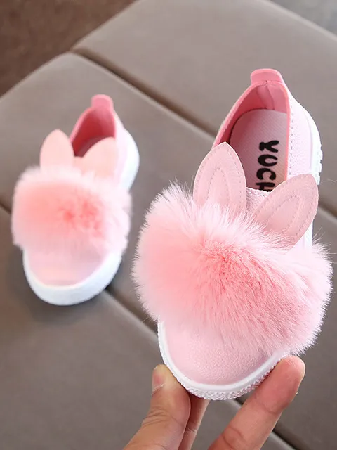 Girls Bunny Ear Faux Fur Slip-On Sneakers By Liv and Mia