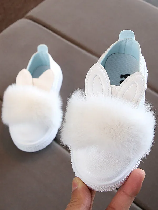 Girls Bunny Ear Faux Fur Slip-On Sneakers By Liv and Mia