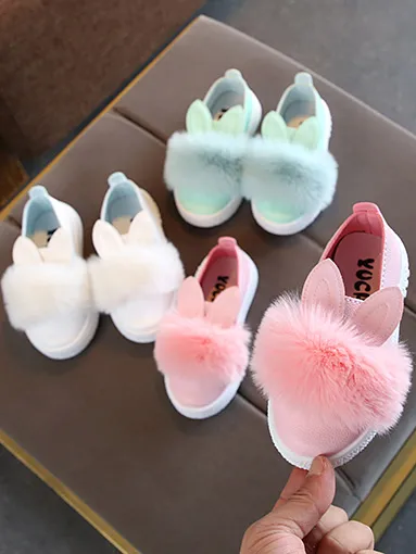 Girls Bunny Ear Faux Fur Slip-On Sneakers By Liv and Mia