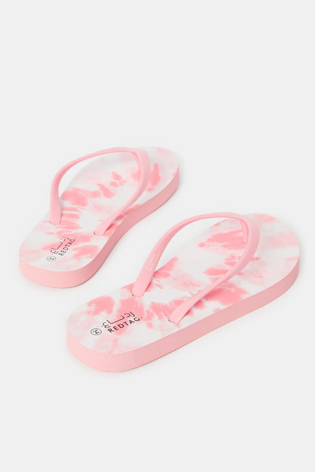 Girls Pink Printed Toe Post Flip Flops