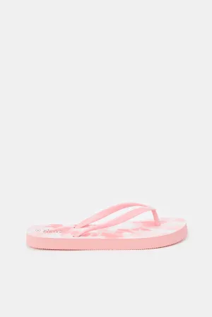 Girls Pink Printed Toe Post Flip Flops