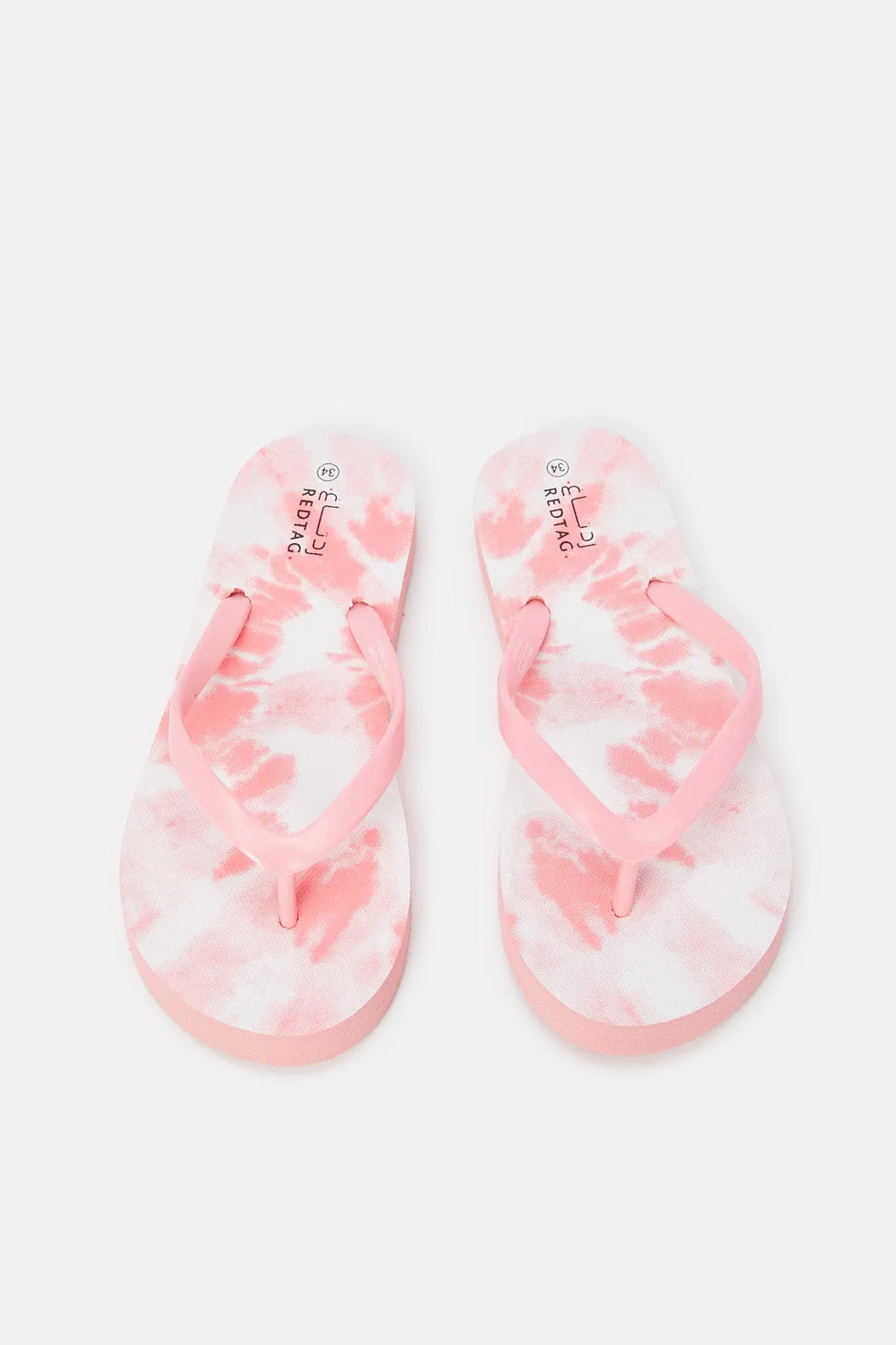 Girls Pink Printed Toe Post Flip Flops