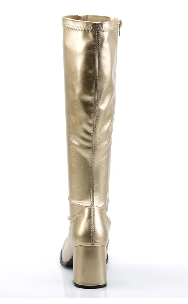 GOGO-300 Gold Stretch Vegan Leather Gogo Boots