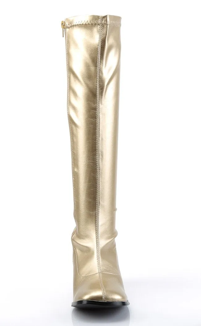 GOGO-300 Gold Stretch Vegan Leather Gogo Boots