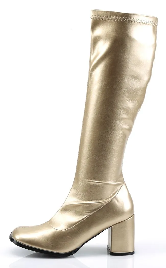 GOGO-300 Gold Stretch Vegan Leather Gogo Boots