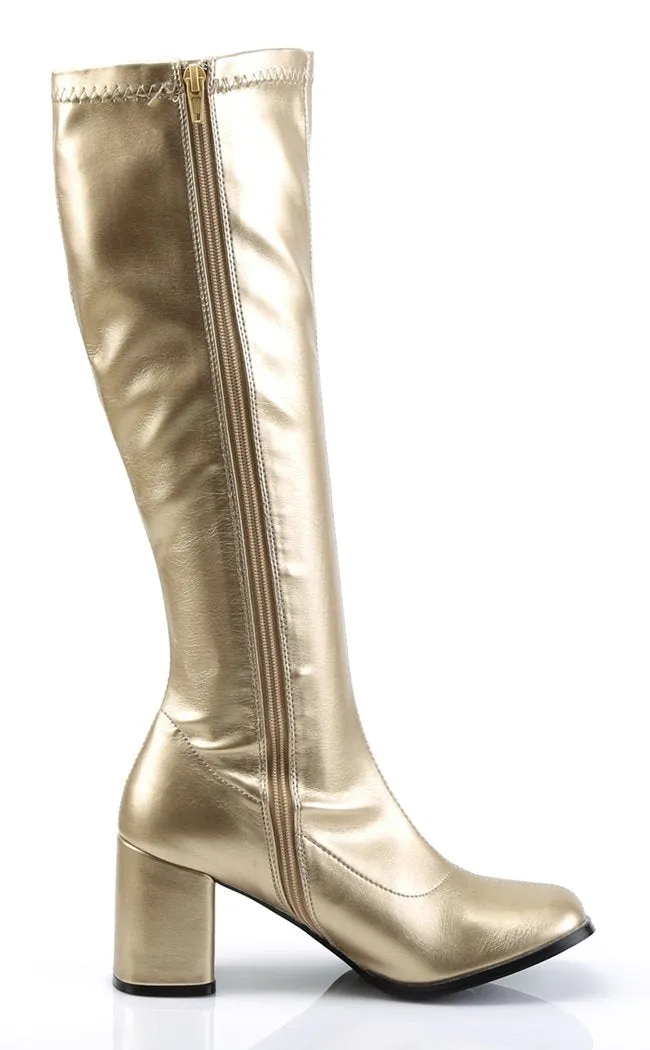 GOGO-300 Gold Stretch Vegan Leather Gogo Boots