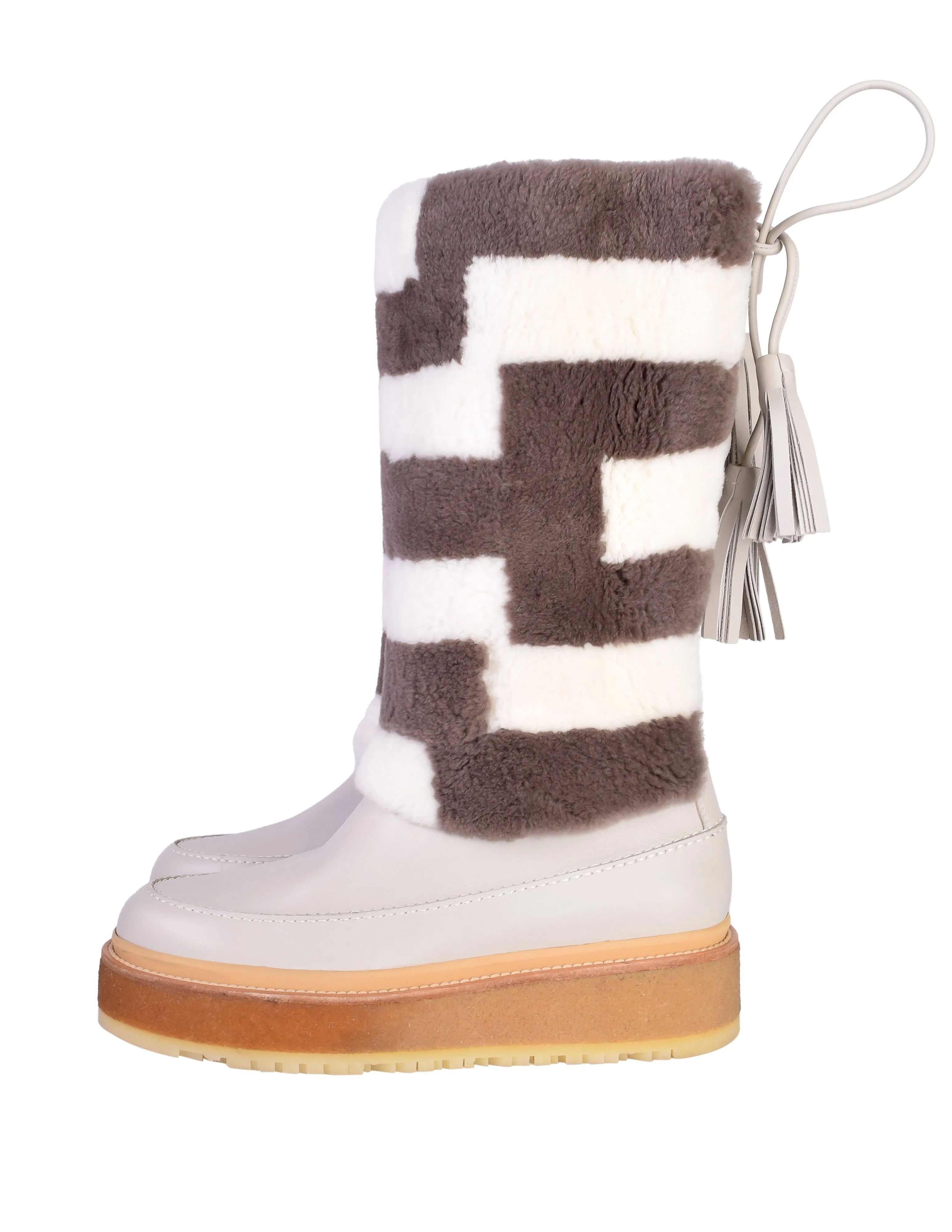 Hermes by Pierre Hardy c. 2016 Graphic Shearling and Leather Platform Boots