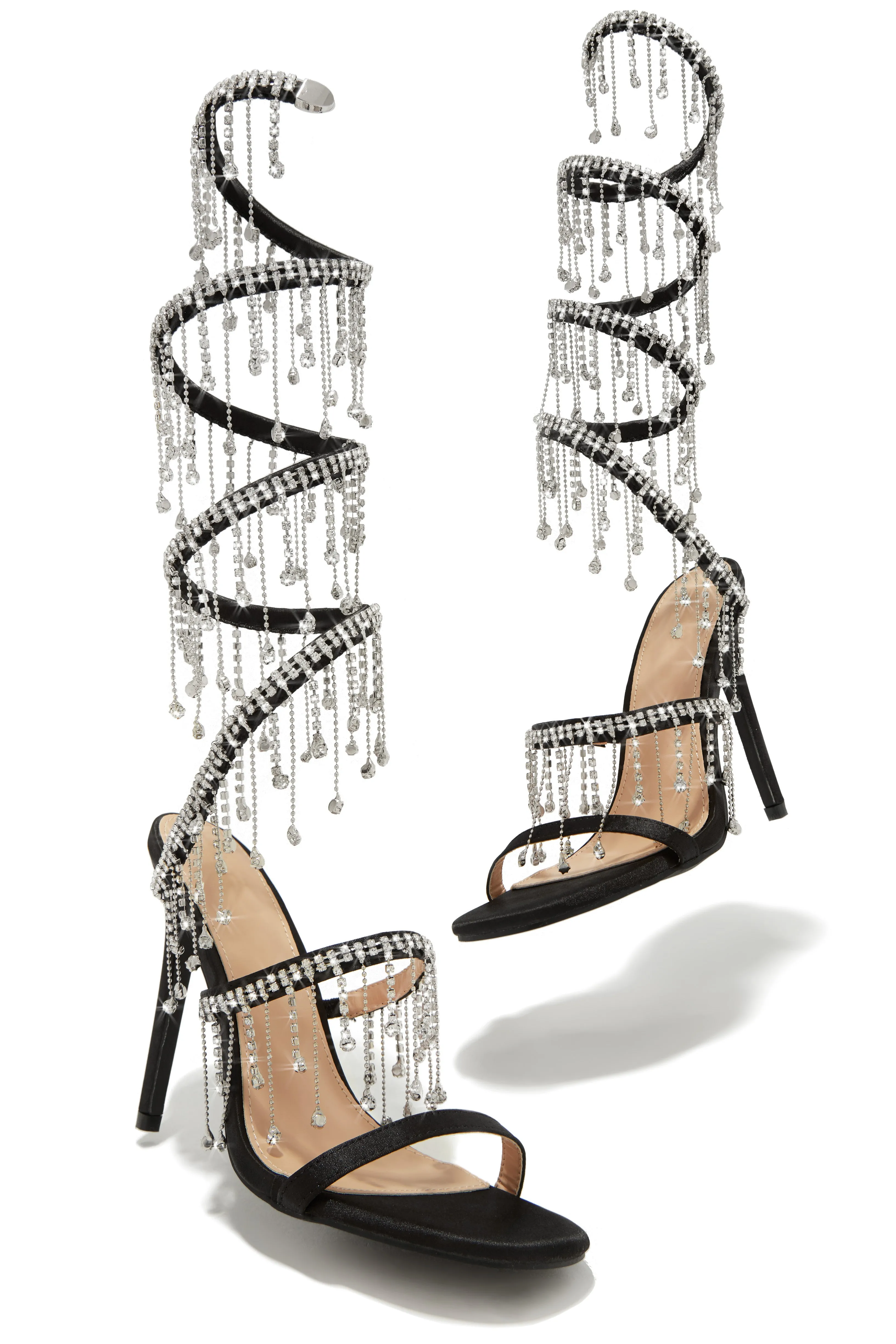 Mariah Embellished Around The Ankle Coil Heels - Black