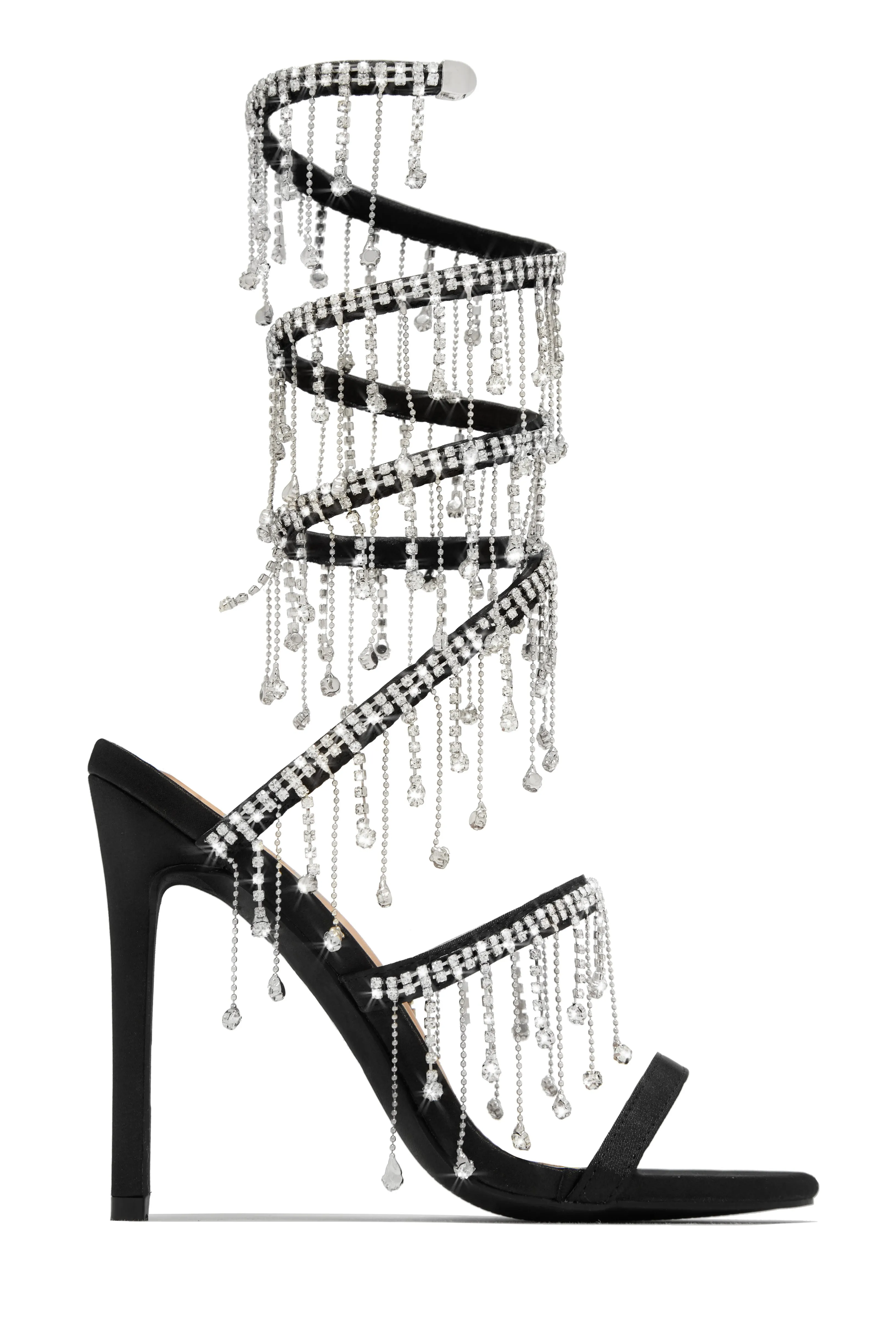 Mariah Embellished Around The Ankle Coil Heels - Black