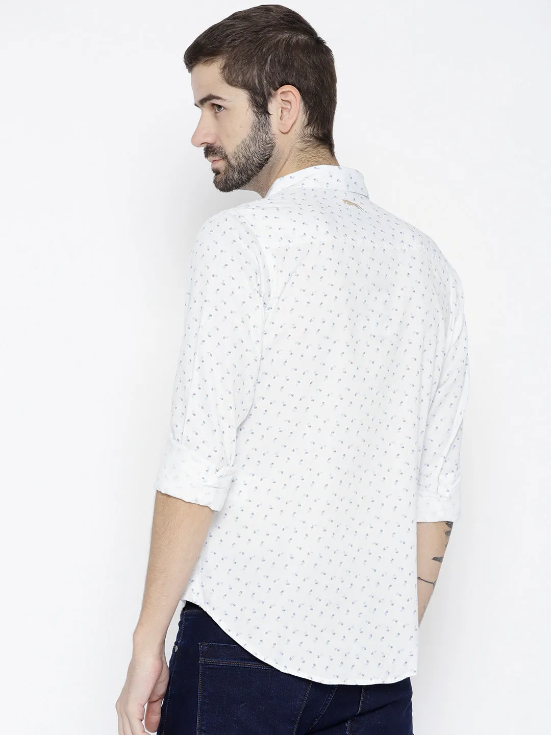 Men White Slim Fit Printed Casual Shirt